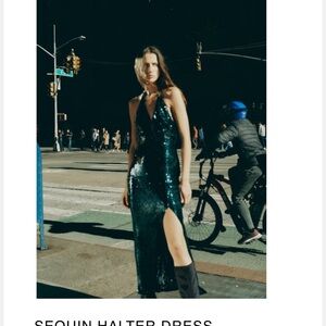 Sequin Halter Dress in Teal